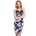 Belle Poque Kleid 50er Wiggle Bleistift Kleid Halter Baumwolle Floral Print Pinup BP000021-5